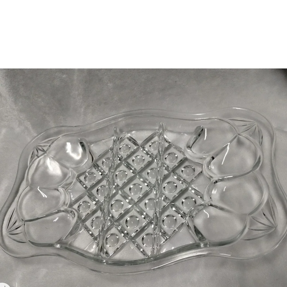 Vintage Clear Glass Divided Relish Tray‎ Candy Nut Serving Platter Dish